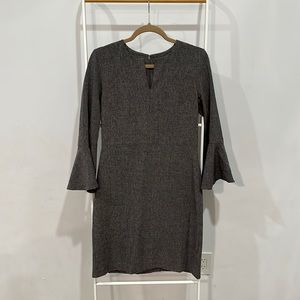 Ann Taylor Gray Notch Collar Dress with Flare Sleeve, Size 4